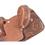 New! 12Double T  Youth Hard Seat Barrel Style Saddle With Turquoise Buckstitch Trim ~ Posted.*