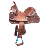 New! 12Double T  Youth Hard Seat Barrel Style Saddle With Turquoise Buckstitch Trim ~ Posted.*