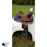 12"Double T  Youth hard seat barrel style saddle with turquoise buckstitch trim ~ - Country Scene Saddlery and Pet Supplies