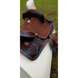 New! 12Double T  Youth Hard Seat Barrel Style Saddle With Turquoise Buckstitch Trim ~ Posted.*