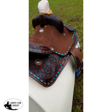 12"Double T  Youth hard seat barrel style saddle with turquoise buckstitch trim ~ - Country Scene Saddlery and Pet Supplies