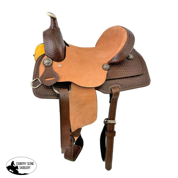 13 Barrel Style Hard Seat Youth Saddle With Basket Tooling.. (Semi-Qh Bars)