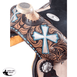 New! 13 Double T Barrel Style Saddle With Hand Painted Cross Design.~ Posted.*