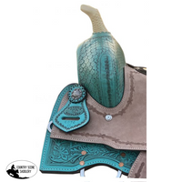 13 Double T Teal Pony/youth Saddle With Rough Out Accents. Spur Straps
