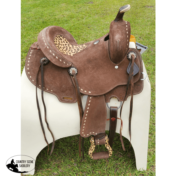 13 Double T Youth Hard Seat Barrel Style Saddle With Cheetah