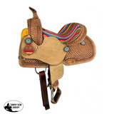 13" Double T Youth Hard Seat Western saddle with Wool Serape Accents - Country Scene Saddlery and Pet Supplies