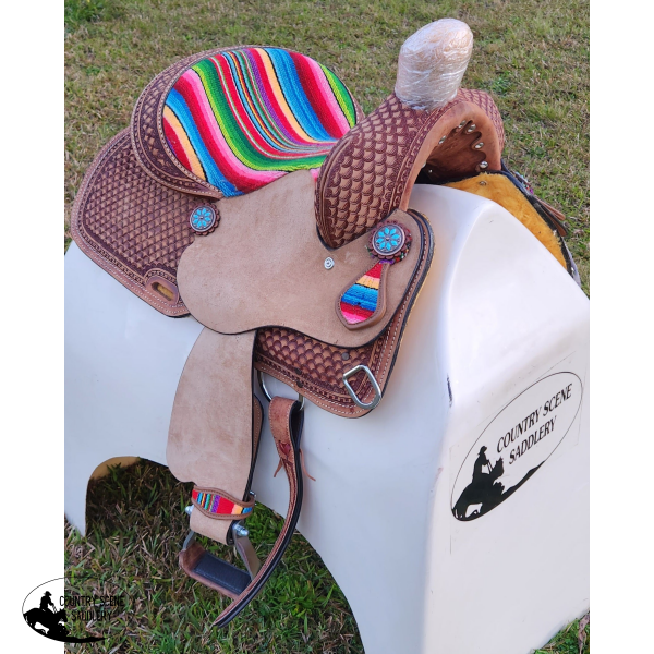 13 Double T Youth Hard Seat Western Saddle With Wool Serape Accents Barrel Youth