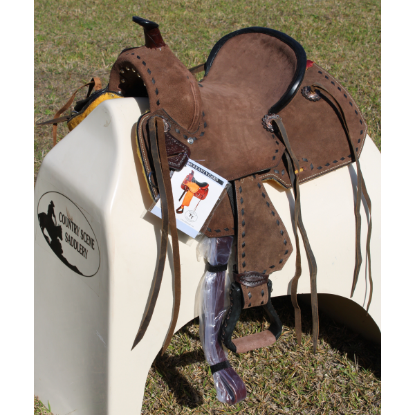 13’ Double T Youth/Pony Chocolate Roughout Barrel Saddle