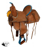 New! 13 Double T Youth/pony Chocolate Roughout Barrel Saddle. Posted.* / Brown/blue