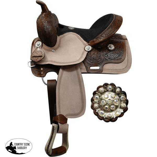 New! 13 Double T Youth Saddle With Floral Tooled Pommel Cantle And Skirt. Posted.*