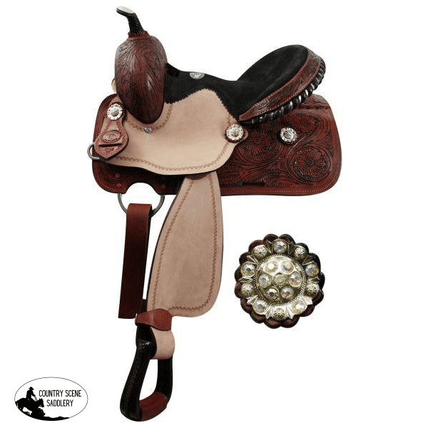 New! 13 Youth Double T Barrel Saddle With Fully Tooled Pommel Skirts And Cantle. Posted~