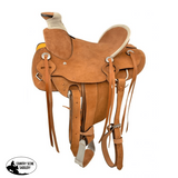 13" Youth Roping Style Western Hard Seat Saddle Rough out . (Semi-QH Bars) - Country Scene Saddlery and Pet Supplies