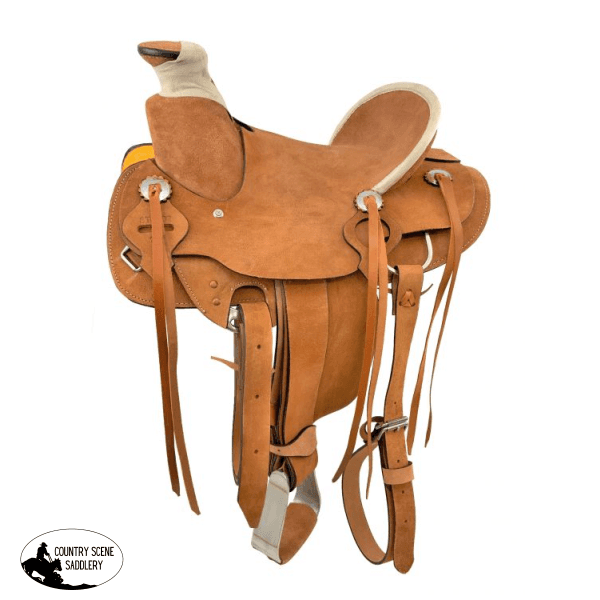 13 Youth Roping Style Western Hard Seat Saddle Rough Out . (Semi-Qh Bars) Roper
