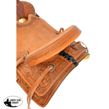 13" Youth Roping Style Western Hard Seat Saddle with floral tooling. (Semi-QH Bars) - Country Scene Saddlery and Pet Supplies