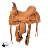 13" Youth Roping Style Western Hard Seat Saddle with floral tooling. (Semi-QH Bars) - Country Scene Saddlery and Pet Supplies