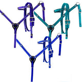 New! Showman Nylon headstall and breast collar set with stitched trim and crystal rhinestone conchos - Country Scene Saddlery and Pet Supplies