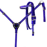 New! Showman Nylon headstall and breast collar set with stitched trim and crystal rhinestone conchos - Country Scene Saddlery and Pet Supplies