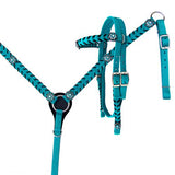 New! Showman Nylon headstall and breast collar set with stitched trim and crystal rhinestone conchos - Country Scene Saddlery and Pet Supplies