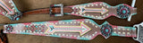 Showman ® Turquoise and pink inlay painted arrow design one ear headstall and breast collar set w/ matching accent conchos. - Country Scene Saddlery and Pet Supplies