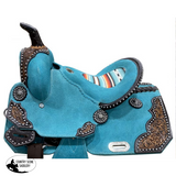 13"DOUBLE T Teal Rough Out Barrel style saddle - Country Scene Saddlery and Pet Supplies