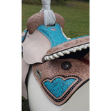 14", 15", 16" Double T Barrel Style Saddle with Filigree Print Seat. - Country Scene Saddlery and Pet Supplies