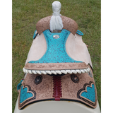 14", 15", 16" Double T Barrel Style Saddle with Filigree Print Seat. - Country Scene Saddlery and Pet Supplies