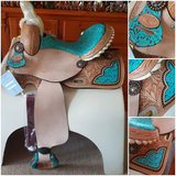 14", 15", 16" Double T Barrel Style Saddle with Filigree Print Seat. - Country Scene Saddlery and Pet Supplies