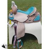 14", 15", 16" Double T Barrel Style Saddle with Filigree Print Seat. - Country Scene Saddlery and Pet Supplies
