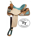 14", 15", 16" Double T Barrel Style Saddle with Filigree Print Seat. - Country Scene Saddlery and Pet Supplies