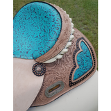 14", 15", 16" Double T Barrel Style Saddle with Filigree Print Seat. - Country Scene Saddlery and Pet Supplies