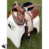 14 15 16 Double T Barrel Style Saddle With Rainbow Crystal Rhinestones.