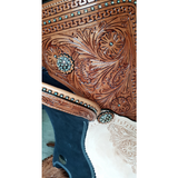 14 15 16 Double T Barrel Style Saddle With Rainbow Crystal Rhinestones.