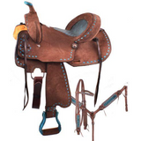14", 15", 16" Double T Roughout Barrel Style Saddle Set. - Country Scene Saddlery and Pet Supplies