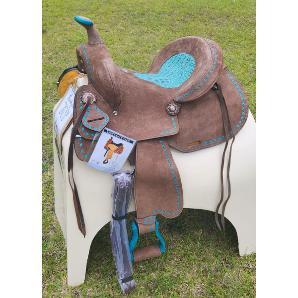 14 15 16 Double T Roughout Barrel Style Saddle Set.