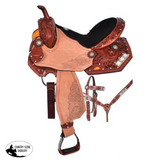 14", 15" Double T Barrel Saddle Set with floral tooling. Semi QH - Country Scene Saddlery and Pet Supplies
