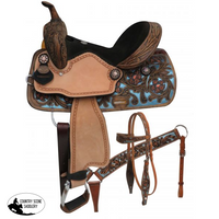 14 15 Double T Barrel Style Saddle Set With Metallic Painted Tooling