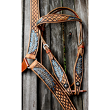14’’ 15’’ Double T barrel style saddle with oak leaf tooled design.