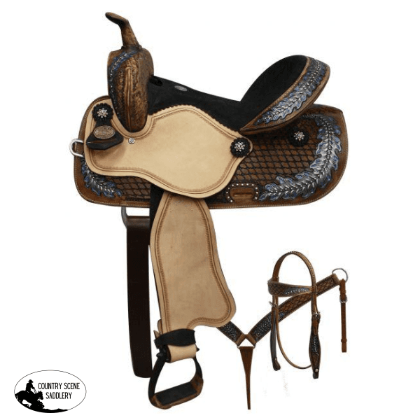 New! 14 15 Double T Barrel Style Saddle With Oak Leaf Tooled Design. Posted~