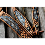 14’’ 15’’ Double T barrel style saddle with oak leaf tooled design.