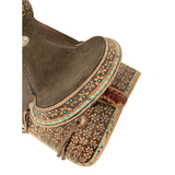14", 15" Double T Barrel style saddle with Teal flower and buckstitch accents - Country Scene Saddlery and Pet Supplies