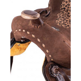 14", 15" Double T Hard Seat Barrel style saddle with Cheetah Seat. - Country Scene Saddlery and Pet Supplies