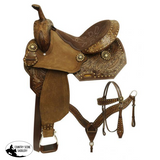 14", 15", Economy style barrel saddle set with feather tooled design - Country Scene Saddlery and Pet Supplies