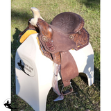 14", 15", Economy style barrel saddle set with feather tooled design - Country Scene Saddlery and Pet Supplies
