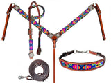 Showman Beaded Neon Tribal 4 Piece Headstall and Breastcollar Set - Country Scene Saddlery and Pet Supplies