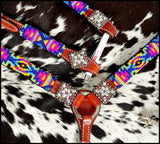Showman Beaded Neon Tribal 4 Piece Headstall and Breastcollar Set - Country Scene Saddlery and Pet Supplies