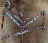 New! Showman ® 4pc. Longhorn beaded one headstall and breast collar set with square bling concho accents. - Country Scene Saddlery and Pet Supplies