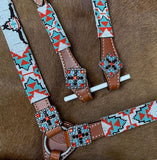 New! Showman ® 4pc. Longhorn beaded one headstall and breast collar set with square bling concho accents. - Country Scene Saddlery and Pet Supplies