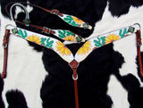 Showman ® Hand Painted Sunflower and Cactus Print One Ear Headstall and Breastcollar Set. - Country Scene Saddlery and Pet Supplies