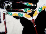 Showman ® Hand Painted Sunflower and Cactus Print One Ear Headstall and Breastcollar Set. - Country Scene Saddlery and Pet Supplies