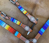 Showman ® 4pc. Red, Yellow and Blue beaded headstall and breast collar set with concho accents, comes with competition reins and matching wither strap. - Country Scene Saddlery and Pet Supplies